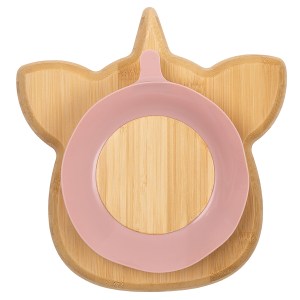 Z1033 - Bamboo Plate with Suction- Unicorn - Blush Pink - Extra 1
